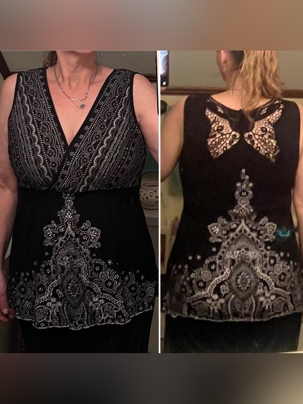 Size X-Large - Black & White - Bandana Lace Back -  Blouse - New Directions